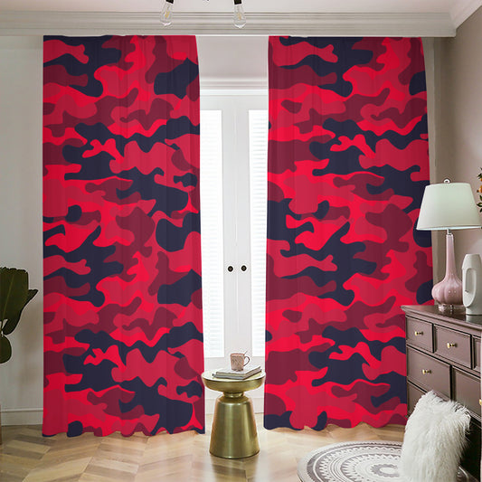 Red Pink And Black Camouflage Print Blackout Pencil Pleat Curtains