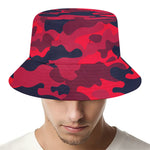 Red Pink And Black Camouflage Print Bucket Hat