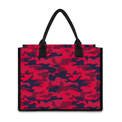 Red Pink And Black Camouflage Print Canvas Tote Bag