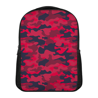 Red Pink And Black Camouflage Print Casual Backpack