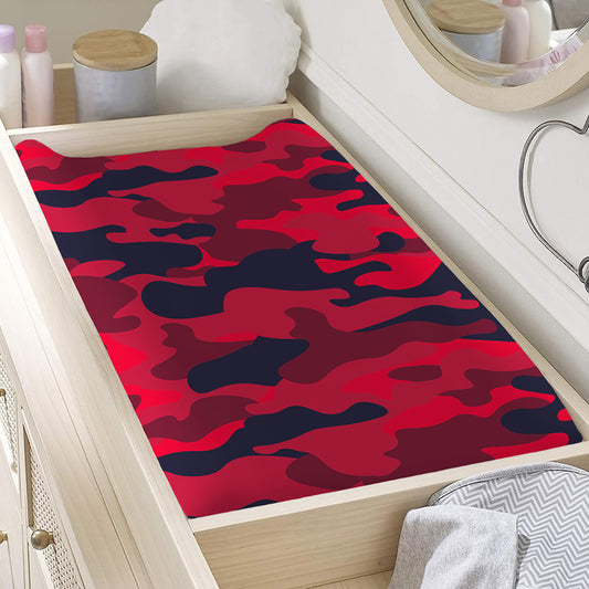 Red Pink And Black Camouflage Print Changing Pad Cover