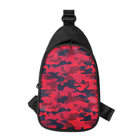 Red Pink And Black Camouflage Print Chest Bag