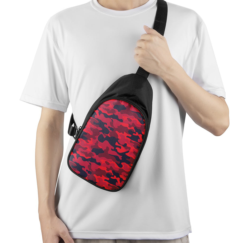 Red Pink And Black Camouflage Print Chest Bag
