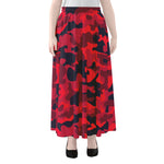 Red Pink And Black Camouflage Print Chiffon Maxi Skirt