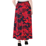 Red Pink And Black Camouflage Print Chiffon Maxi Skirt