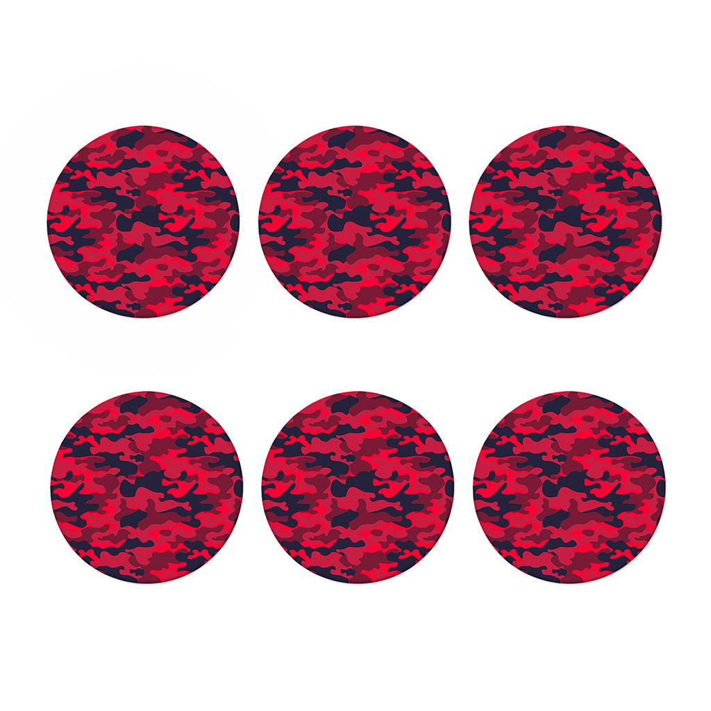 Red Pink And Black Camouflage Print Coaster Set