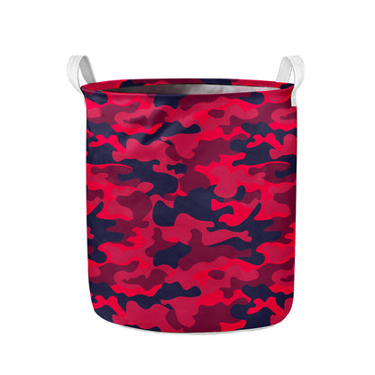 Red Pink And Black Camouflage Print Collapsible Laundry Basket