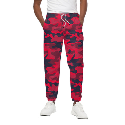 Red Pink And Black Camouflage Print Cotton Pants