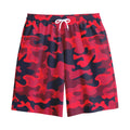Red Pink And Black Camouflage Print Cotton Shorts
