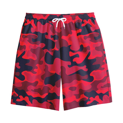 Red Pink And Black Camouflage Print Cotton Shorts