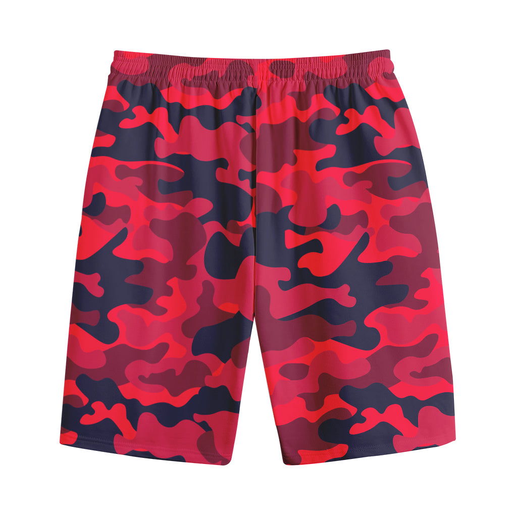 Red Pink And Black Camouflage Print Cotton Shorts