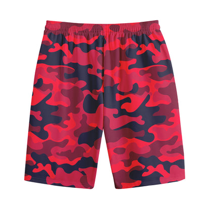 Red Pink And Black Camouflage Print Cotton Shorts