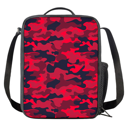 Red Pink And Black Camouflage Print Crossbody Lunch Bag