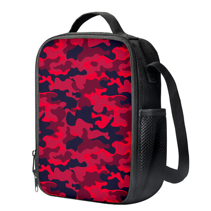 Red Pink And Black Camouflage Print Crossbody Lunch Bag