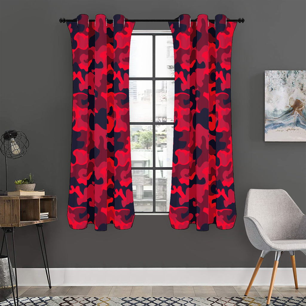 Red Pink And Black Camouflage Print Curtain