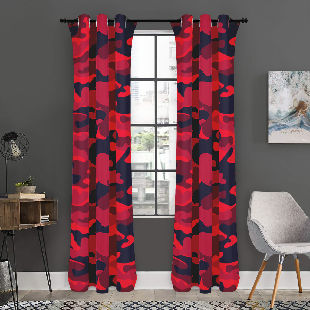Red Pink And Black Camouflage Print Curtain