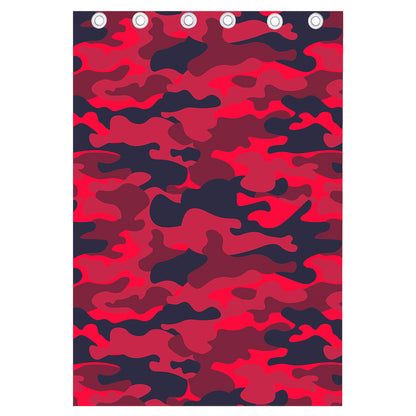Red Pink And Black Camouflage Print Curtain