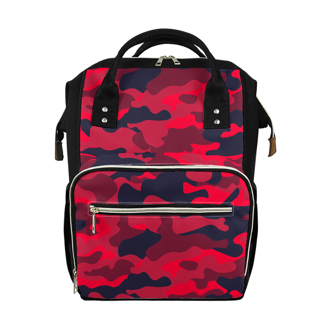 Red Pink And Black Camouflage Print Diaper Bag