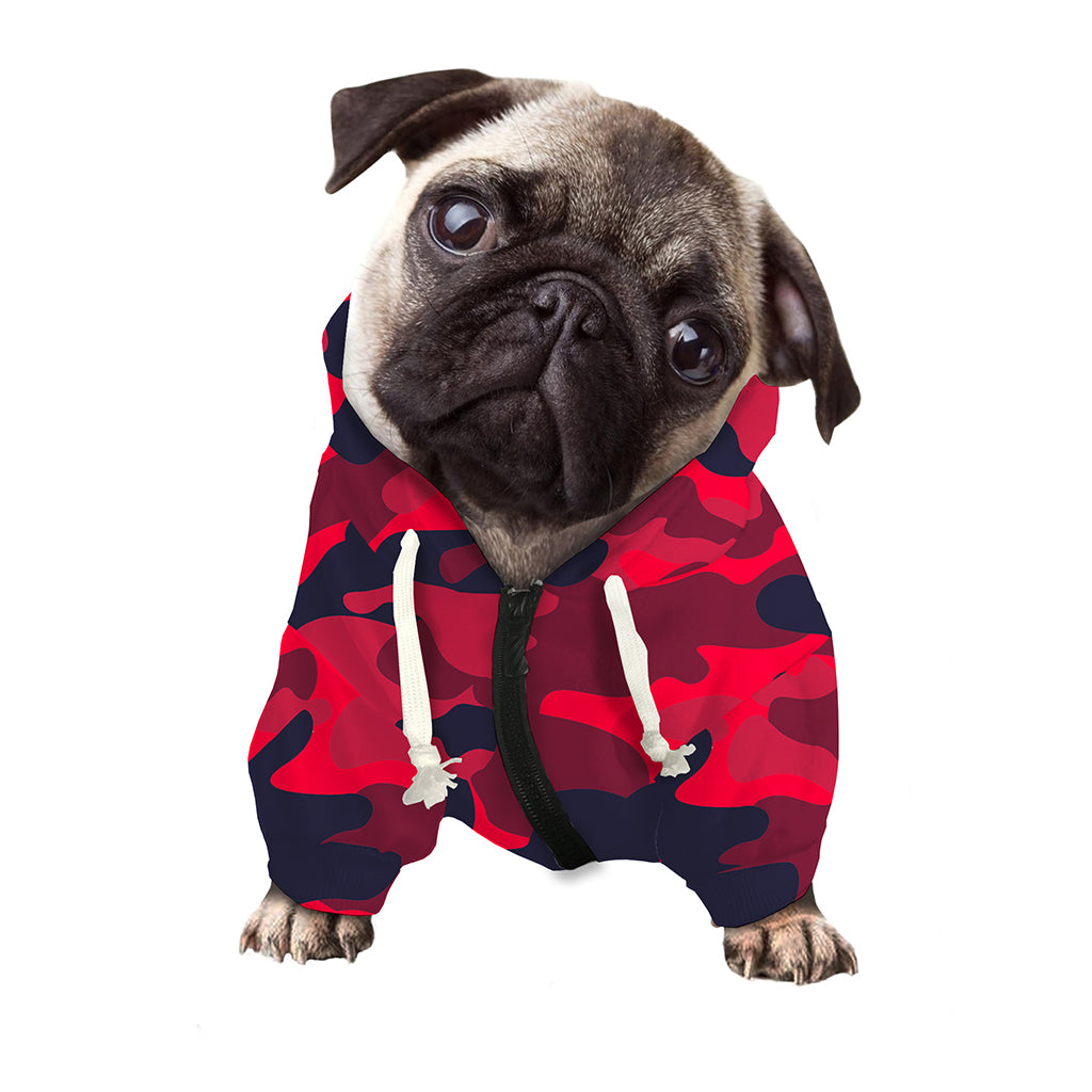 Red Pink And Black Camouflage Print Dog Zip Up Hoodie