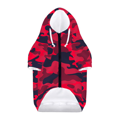 Red Pink And Black Camouflage Print Dog Zip Up Hoodie