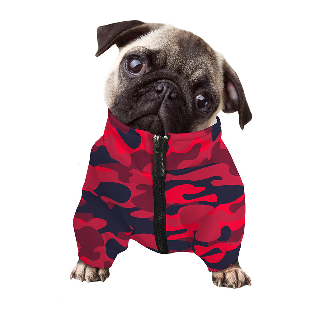 Red Pink And Black Camouflage Print Dog Zip Up Jacket