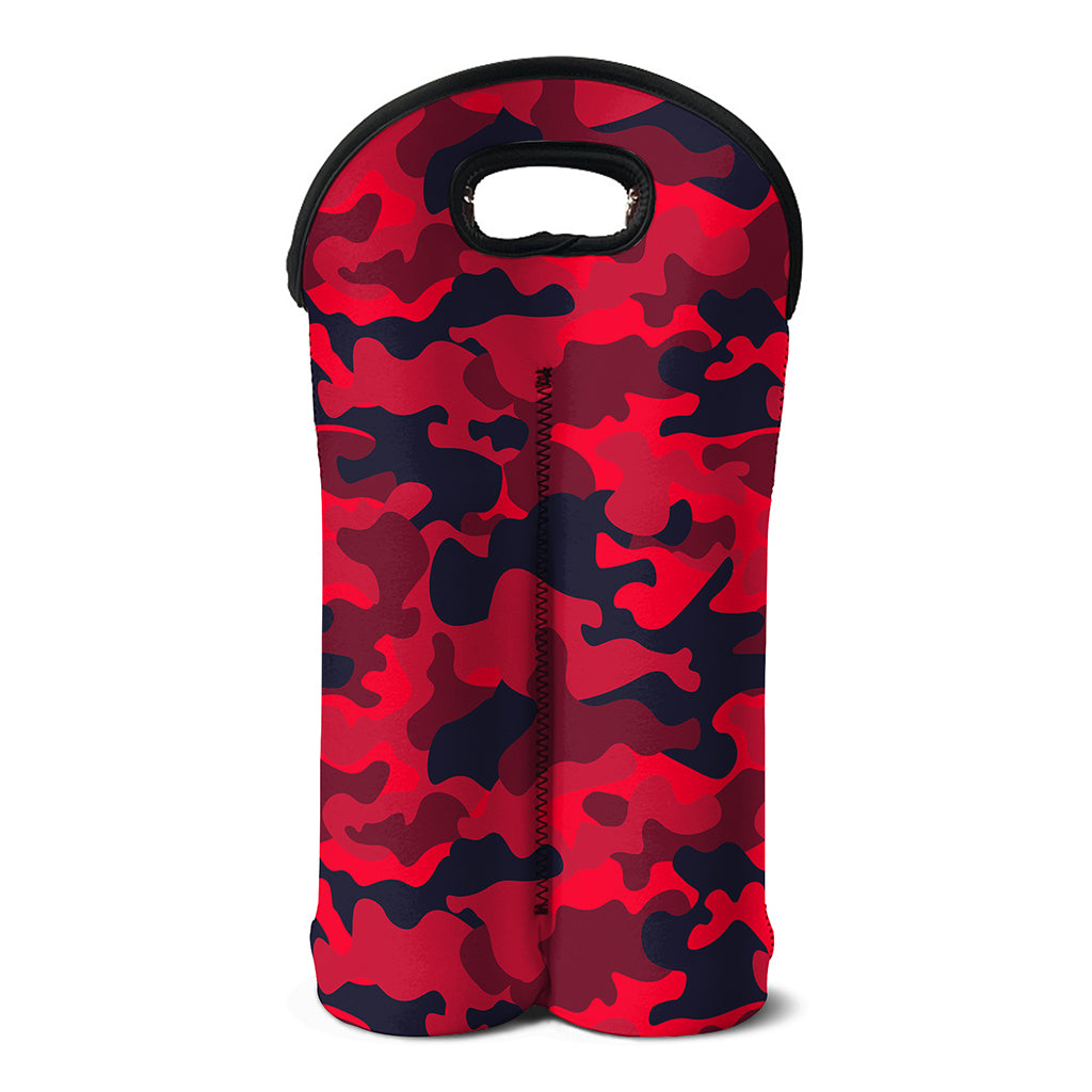 Red Pink And Black Camouflage Print Double Neoprene Wine Tote