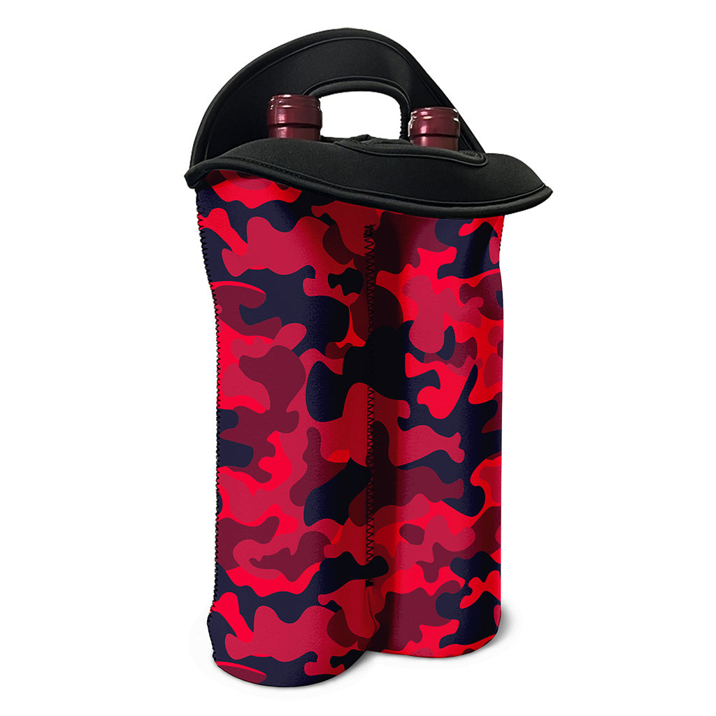 Red Pink And Black Camouflage Print Double Neoprene Wine Tote