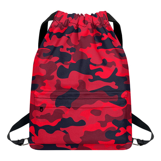 Red Pink And Black Camouflage Print Drawstring Backpack