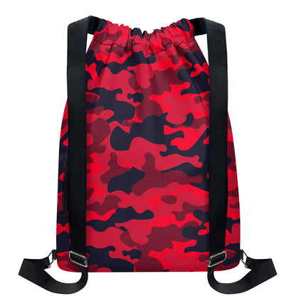 Red Pink And Black Camouflage Print Drawstring Backpack