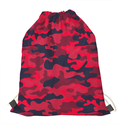 Red Pink And Black Camouflage Print Drawstring Bag
