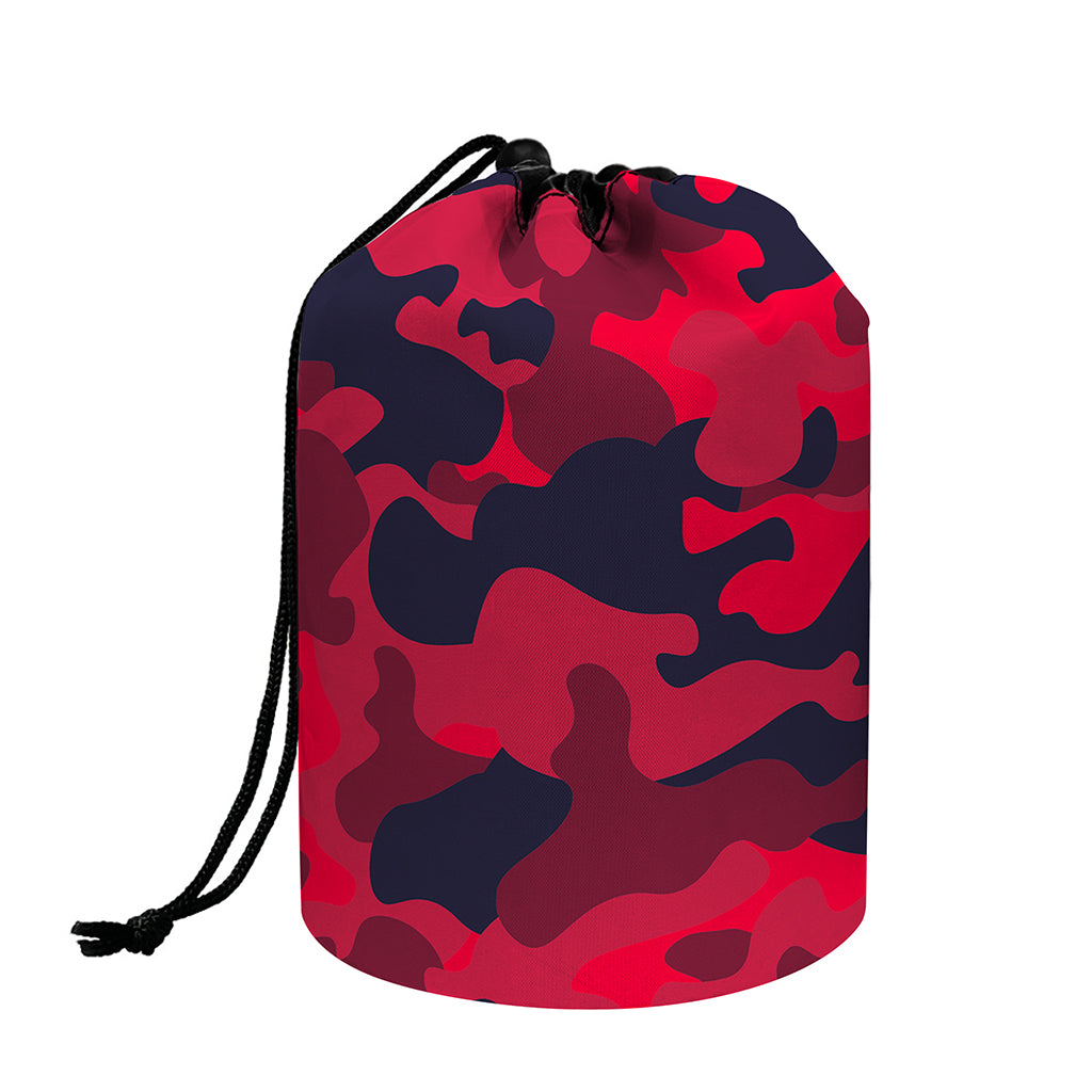 Red Pink And Black Camouflage Print Drawstring Makeup Bag