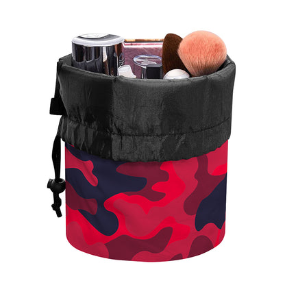 Red Pink And Black Camouflage Print Drawstring Makeup Bag