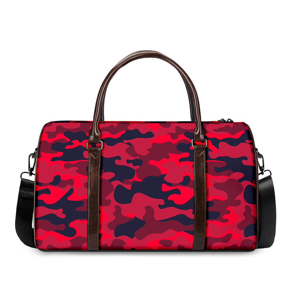 Red Pink And Black Camouflage Print Duffle Bag
