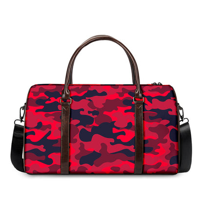 Red Pink And Black Camouflage Print Duffle Bag
