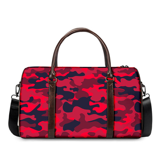 Red Pink And Black Camouflage Print Duffle Bag