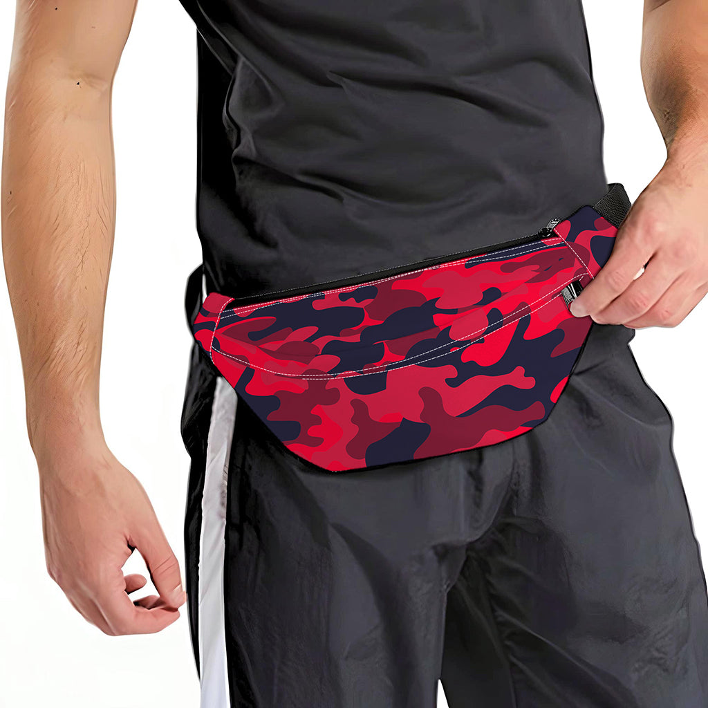 Red Pink And Black Camouflage Print Fanny Pack