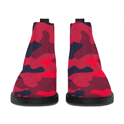 Red Pink And Black Camouflage Print Flat Ankle Boots