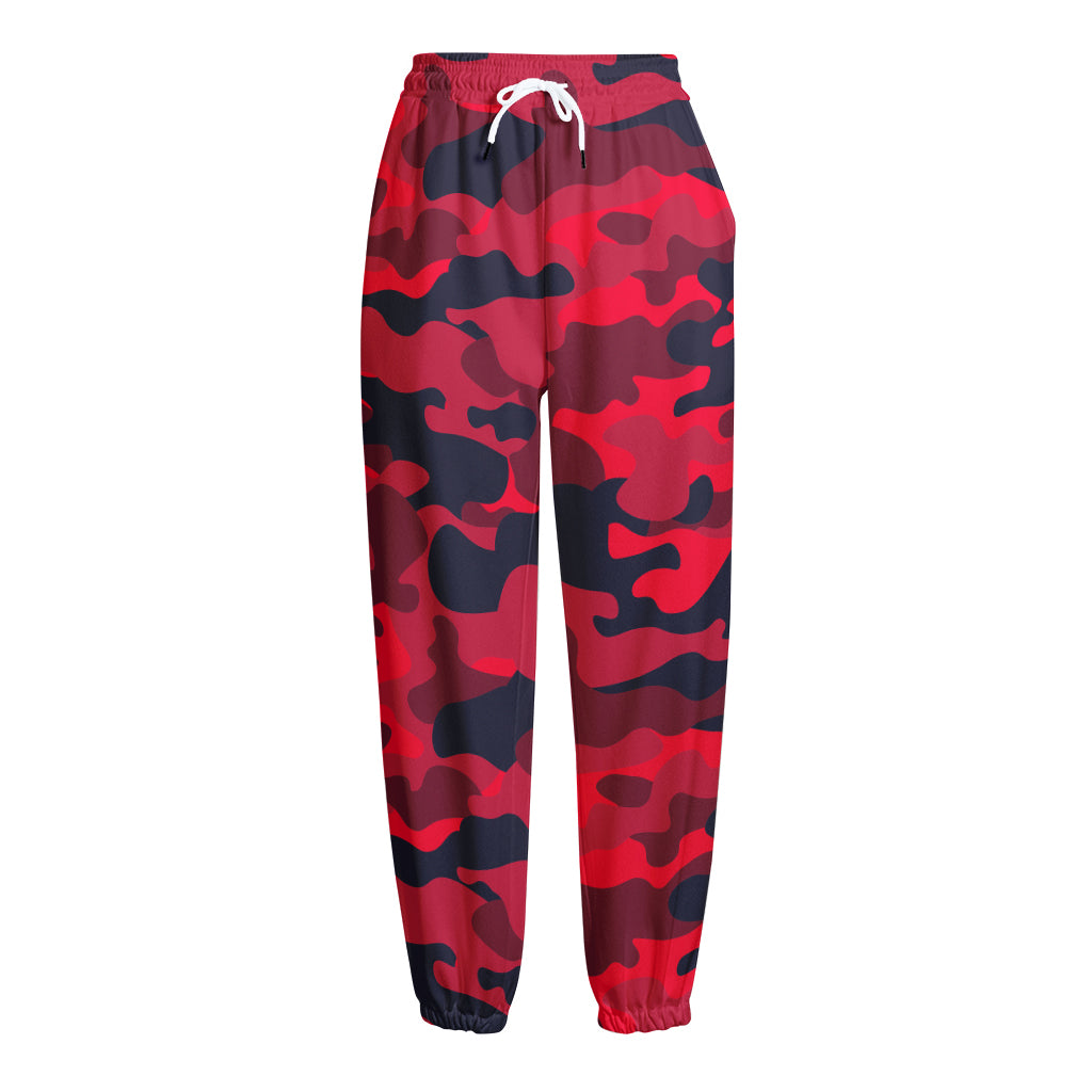 Red Pink And Black Camouflage Print Fleece Lined Knit Pants