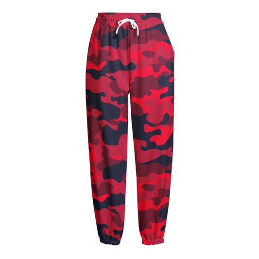Red Pink And Black Camouflage Print Fleece Lined Knit Pants