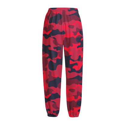 Red Pink And Black Camouflage Print Fleece Lined Knit Pants