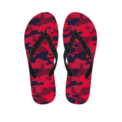 Red Pink And Black Camouflage Print Flip Flops