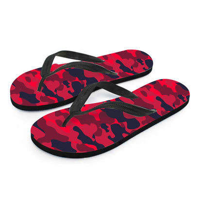 Red Pink And Black Camouflage Print Flip Flops