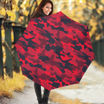 Red Pink And Black Camouflage Print Foldable Umbrella