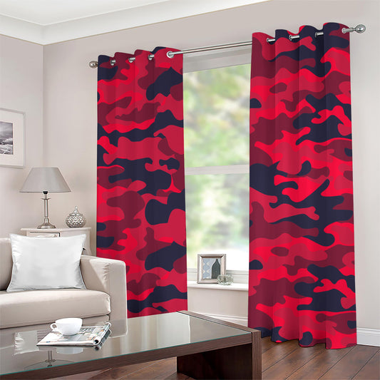 Red Pink And Black Camouflage Print Grommet Curtains
