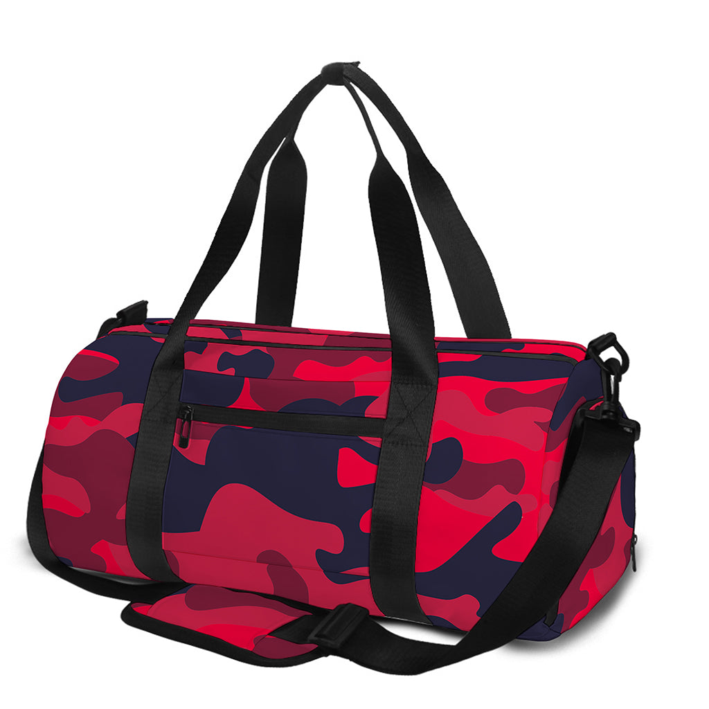 Red Pink And Black Camouflage Print Gym Bag