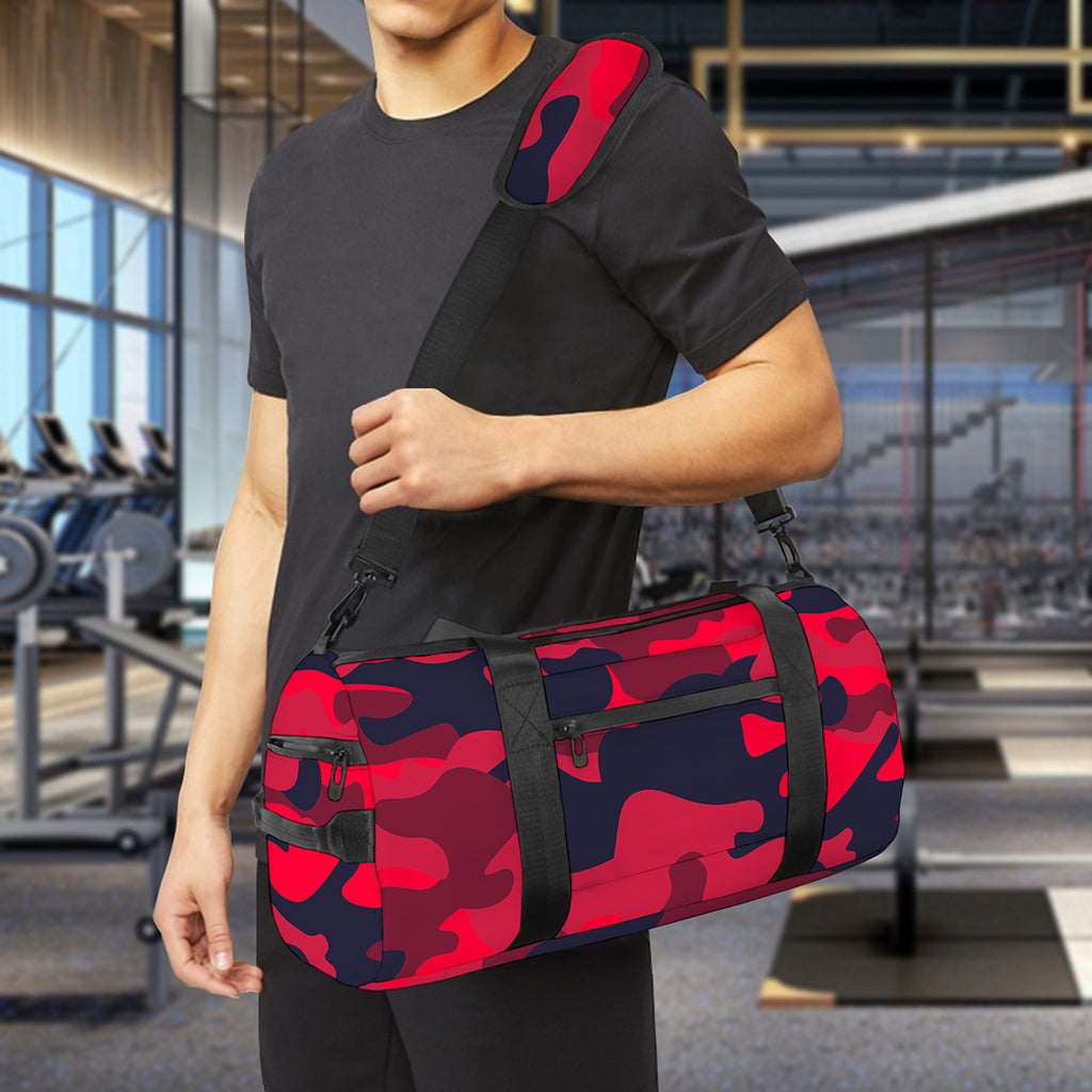 Red Pink And Black Camouflage Print Gym Bag