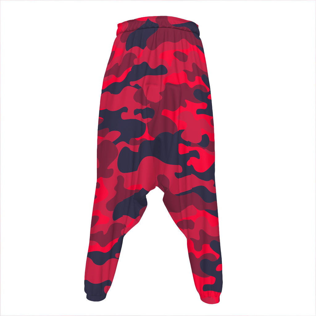 Red Pink And Black Camouflage Print Hammer Pants