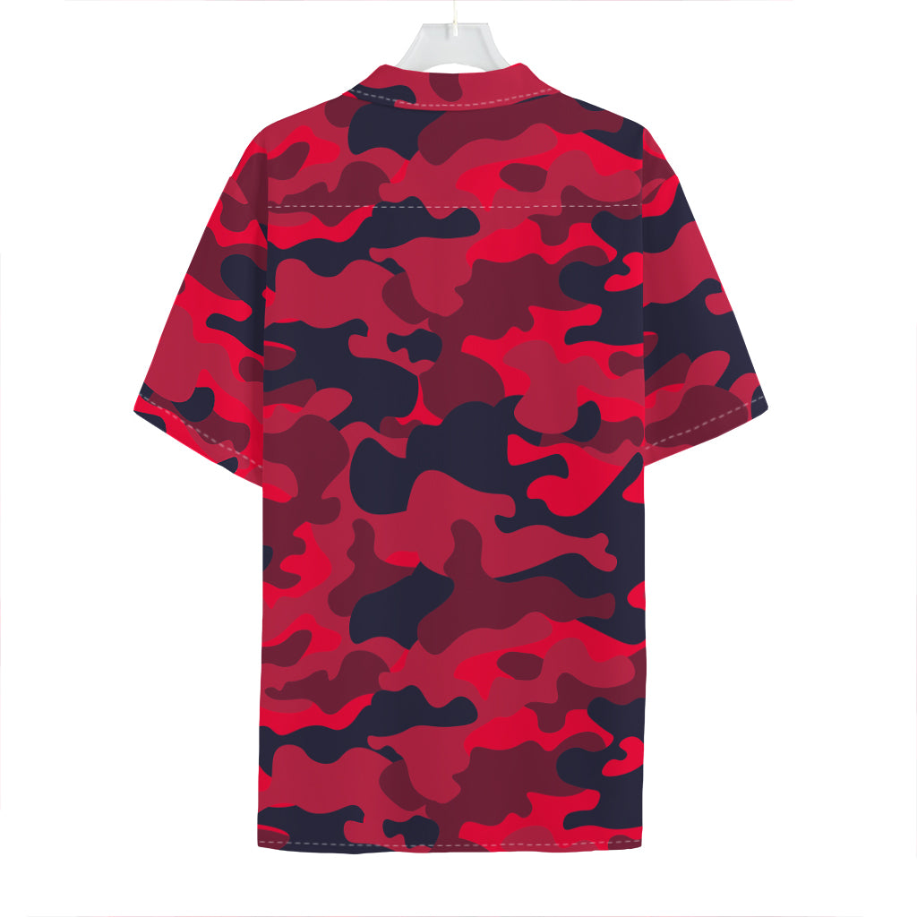 Red Pink And Black Camouflage Print Hawaiian Shirt