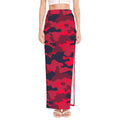 Red Pink And Black Camouflage Print High Slit Maxi Skirt