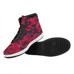 Red Pink And Black Camouflage Print High Top Leather Sneakers